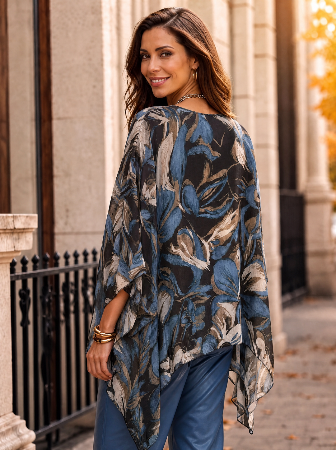 “SYDNEY” Abstract Floral Blouse denim blue