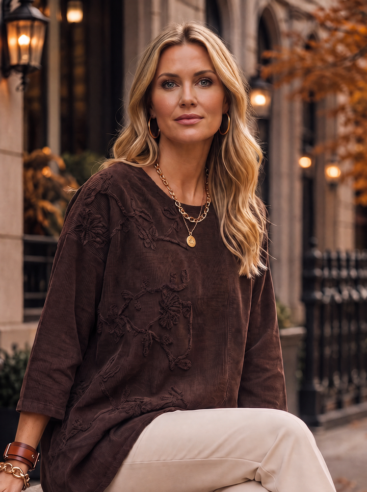 “AMY” Needle Cord Sweat Top chocolate