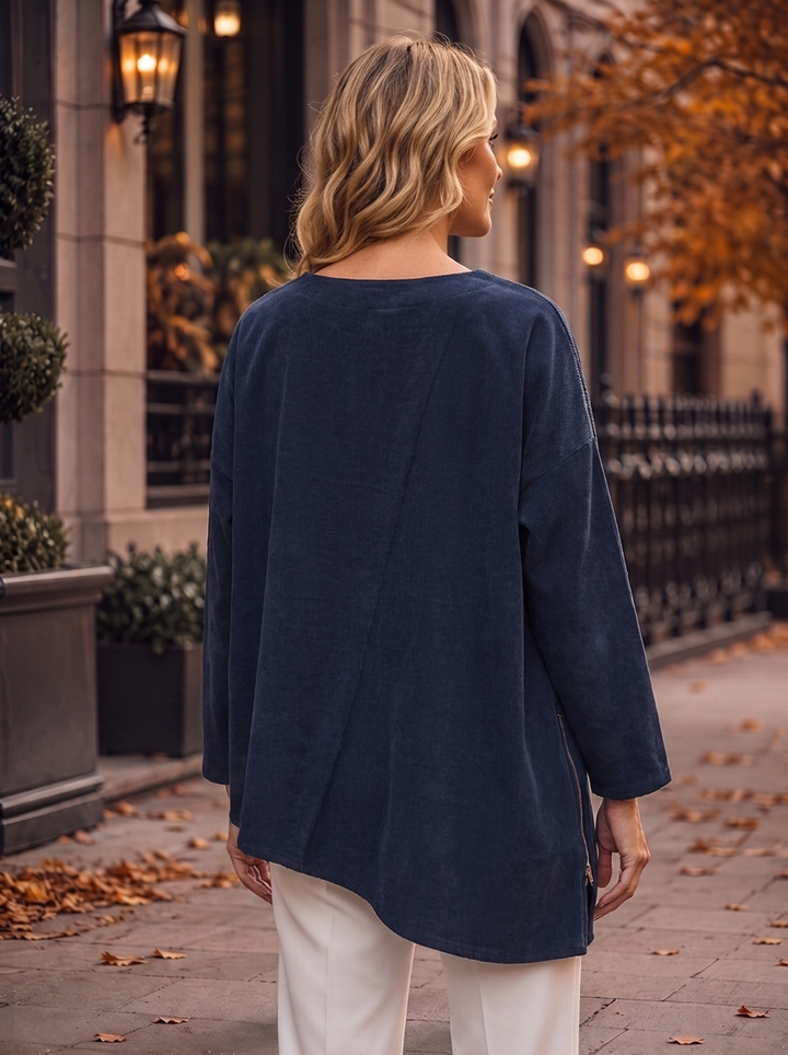 “AMY” Needle Cord Sweat Top navy