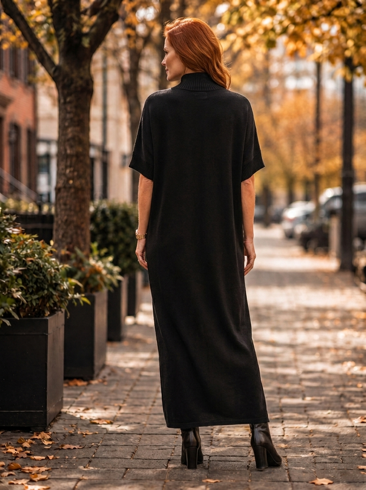 “ELIZA” Luxe Soft Knit Turtle Neck Maxi Dress black