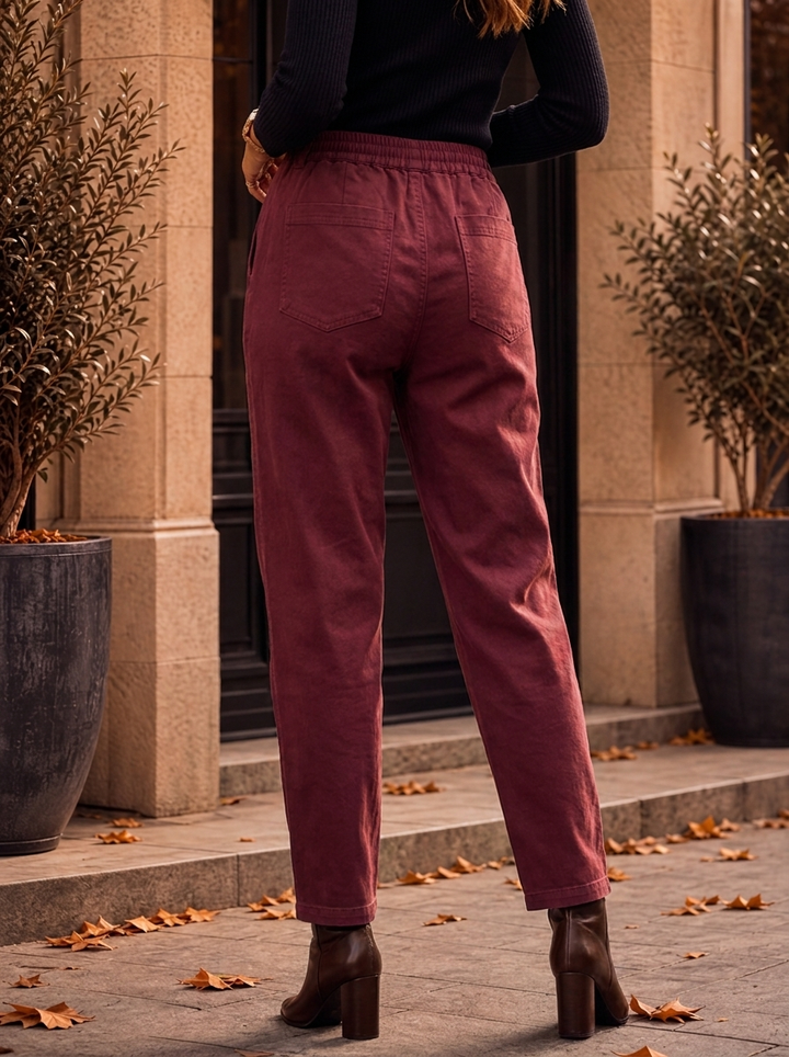 "MARTA” Relaxed Fit Acid Wash Trouser burgundy