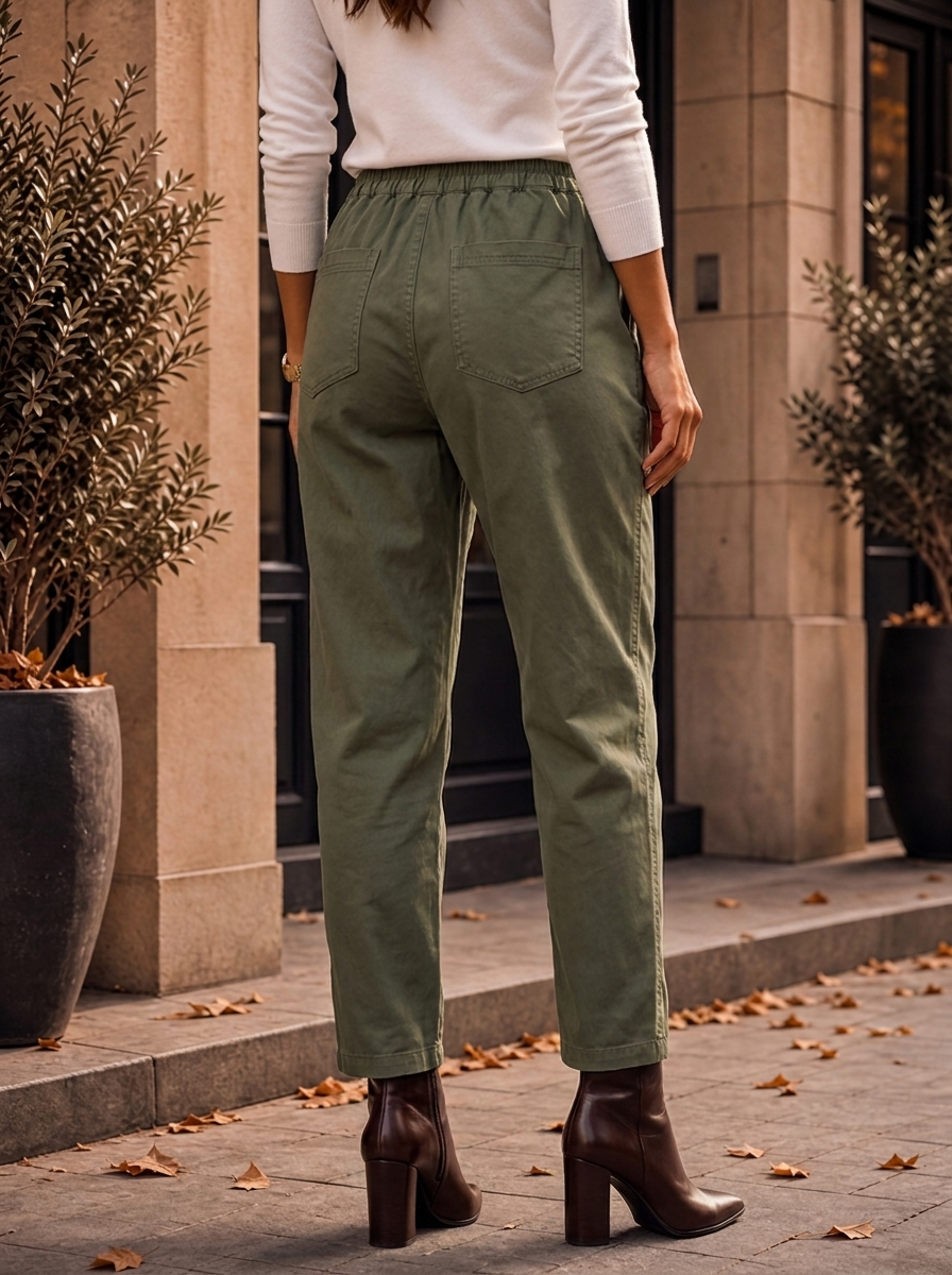 "MARTA” Relaxed Fit Acid Wash Trouser khaki green