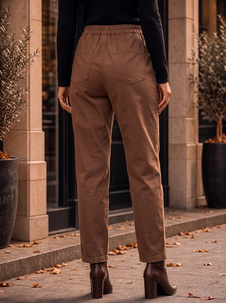 "MARTA” Relaxed Fit Acid Wash Trouser chocolate brown