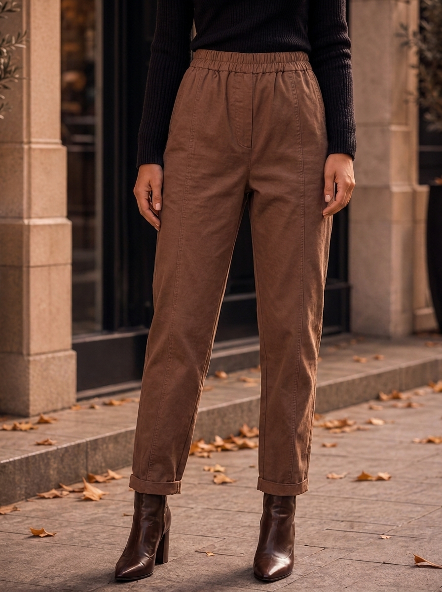 "MARTA” Relaxed Fit Acid Wash Trouser chocolate brown