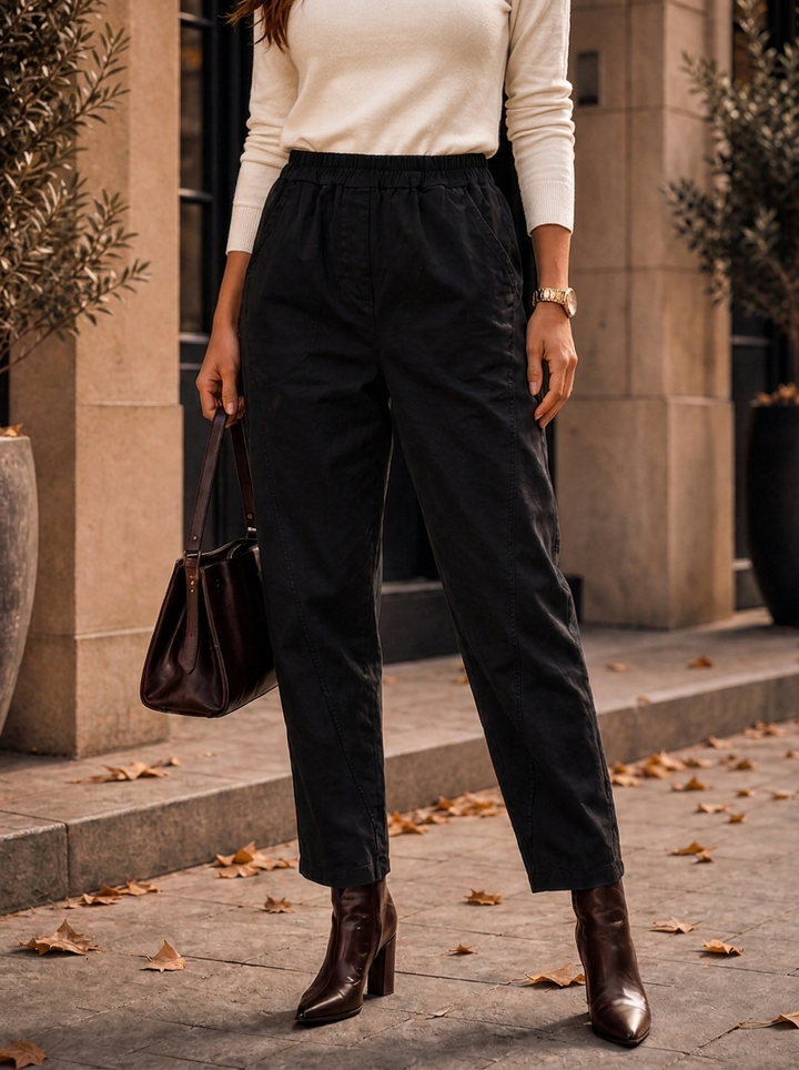 "MARTA” Relaxed Fit Acid Wash Trouser black