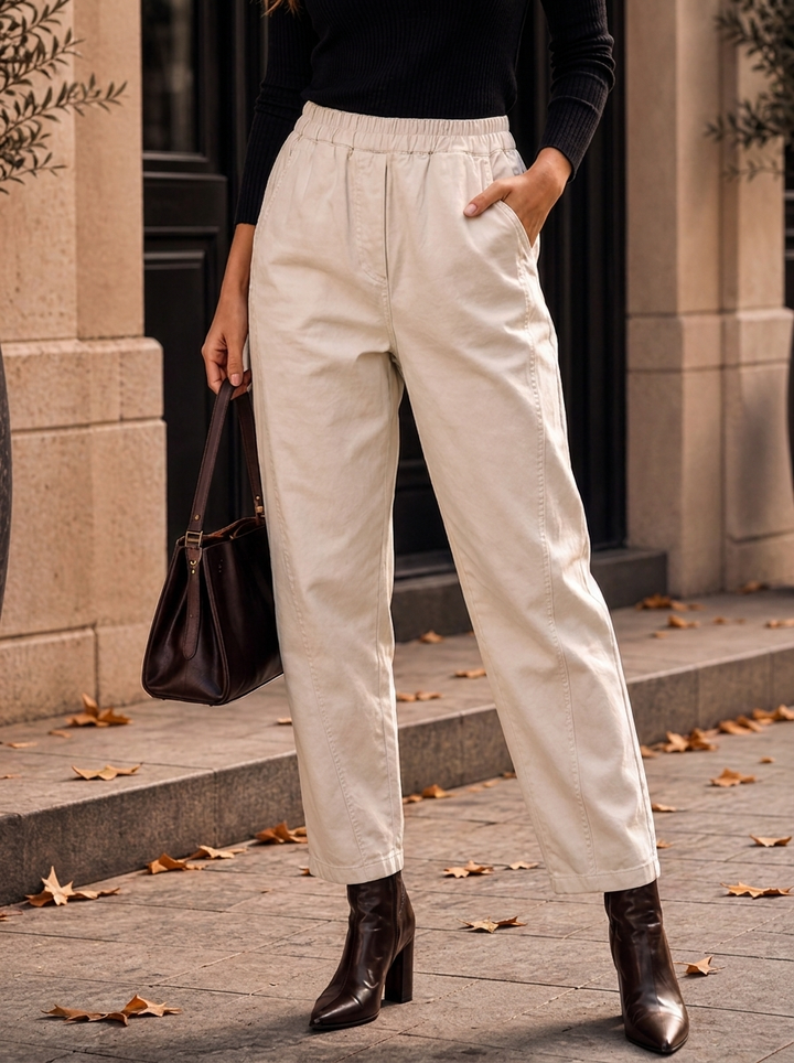 "MARTA” Relaxed Fit Acid Wash Trouser cream
