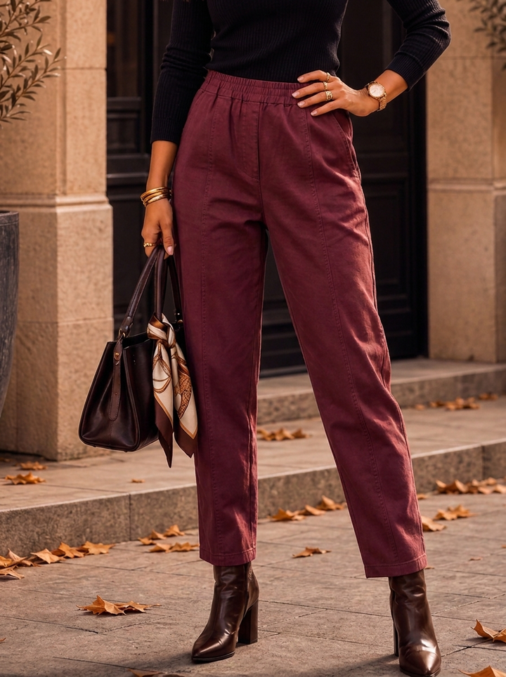 "MARTA” Relaxed Fit Acid Wash Trouser burgundy
