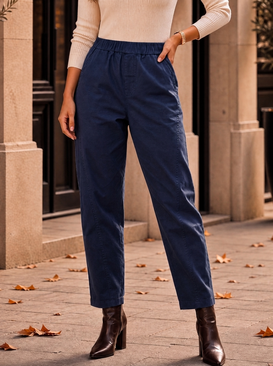 "MARTA” Relaxed Fit Acid Wash Trouser navy