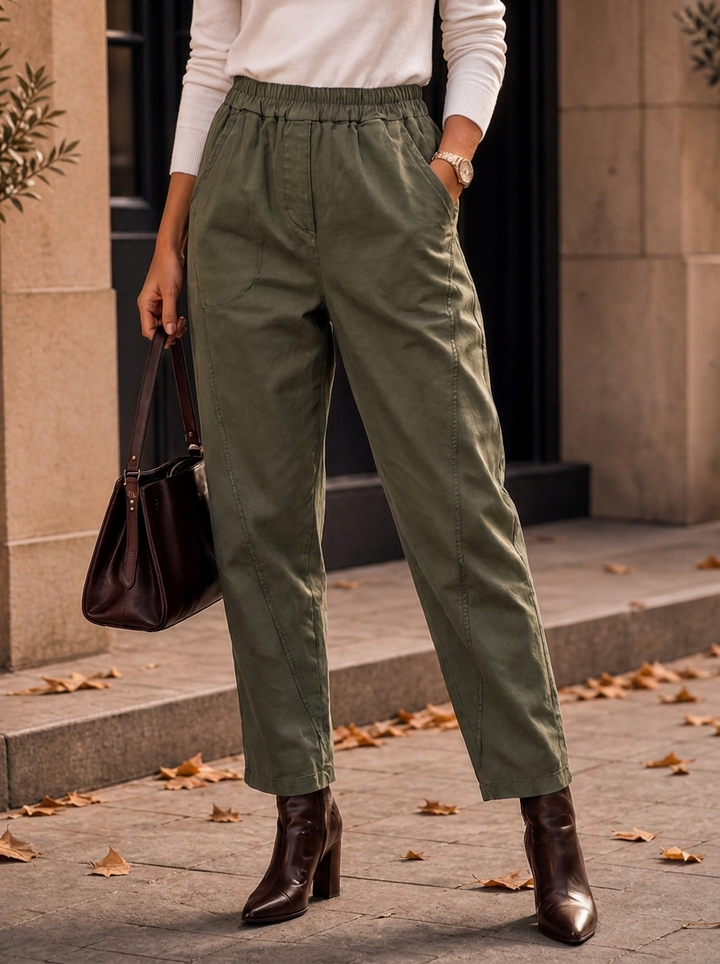"MARTA” Relaxed Fit Acid Wash Trouser khaki green