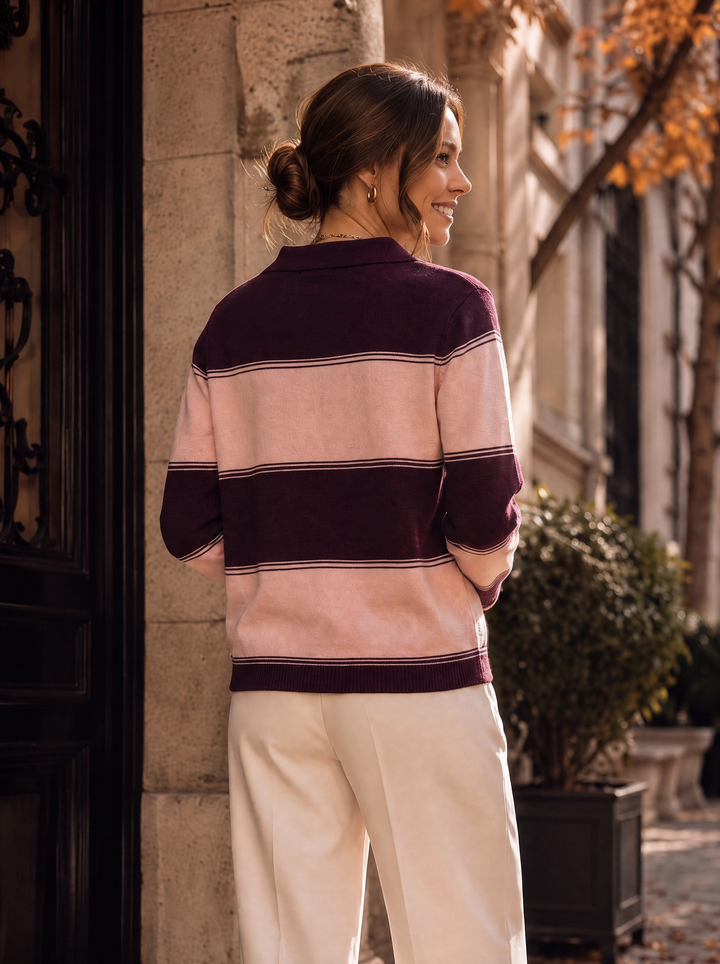 “CASEY” Striped Collared Knit pink