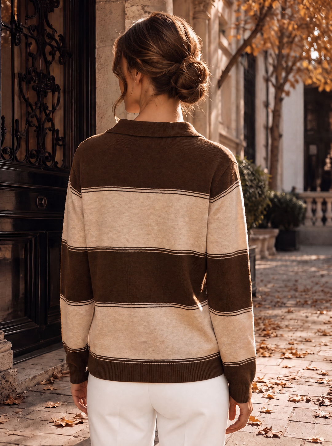 “CASEY” Striped Collared Knit chocolate
