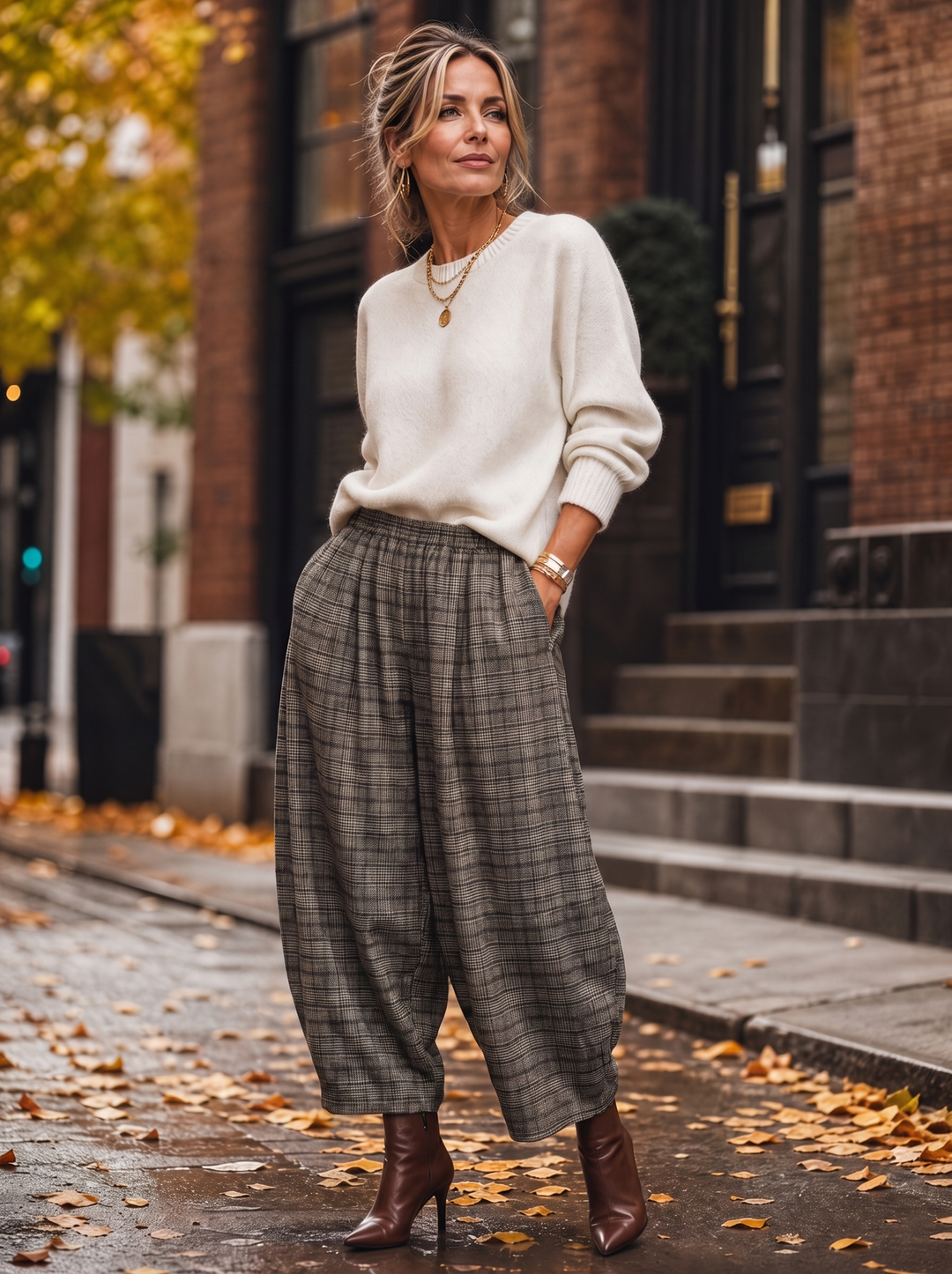 “CARRIE” Heritage Check Barrel Trousers brown check