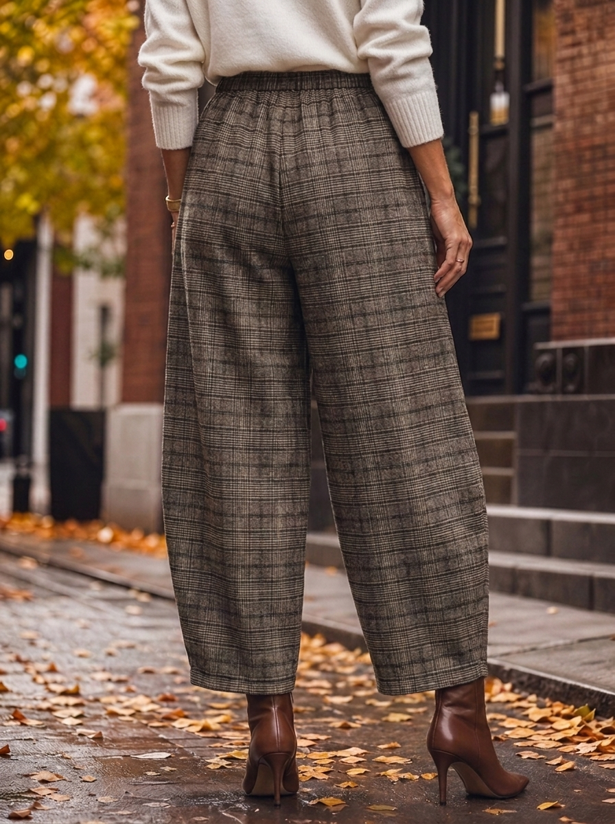 “CARRIE” Heritage Check Barrel Trousers brown check