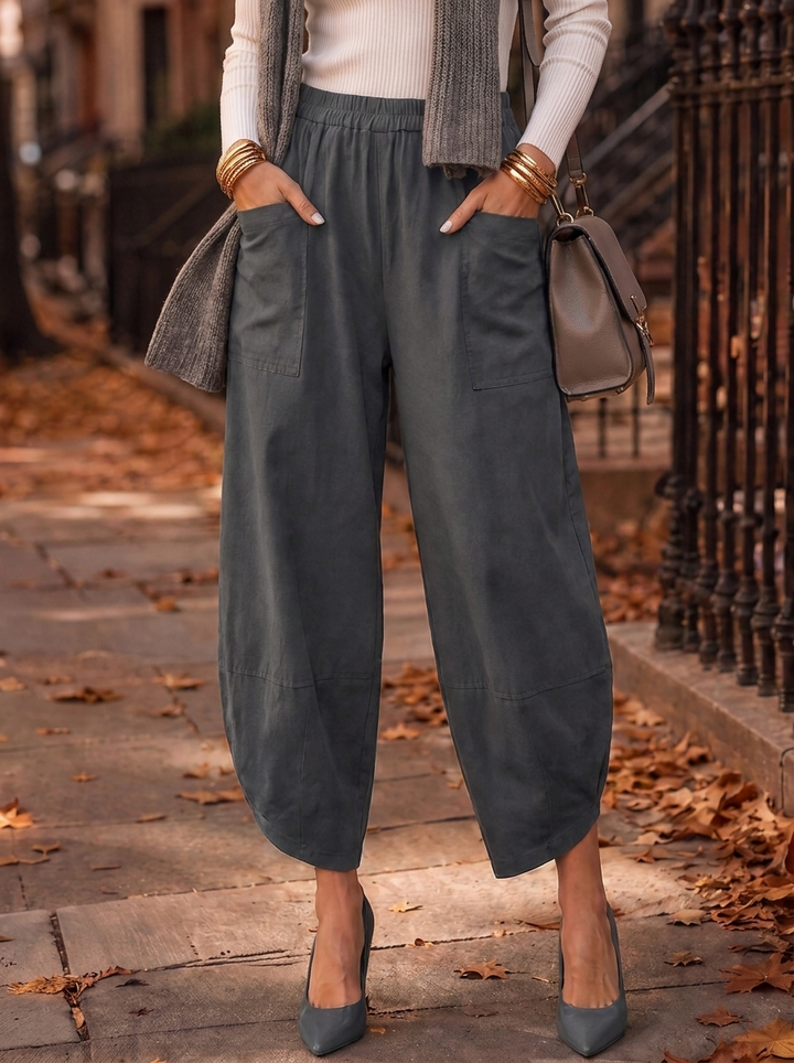 “LARA” Lagenlook Canvas Tulip Trousers slate grey
