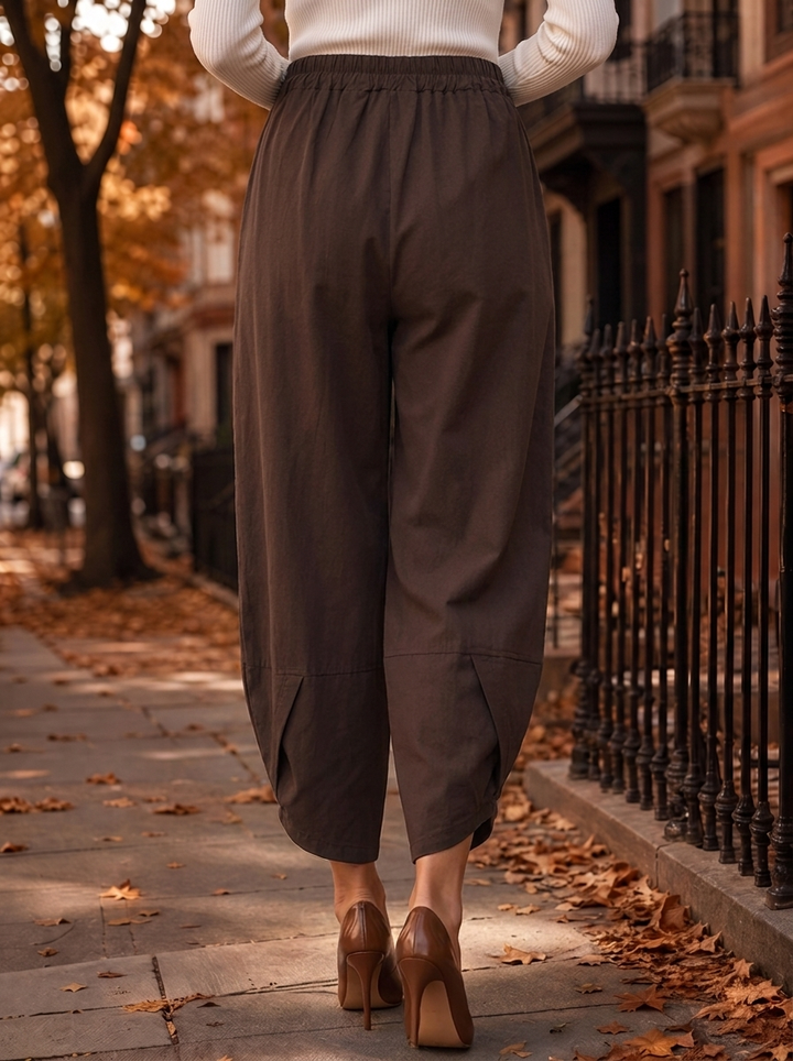 “LARA” Lagenlook Canvas Tulip Trousers chocolate