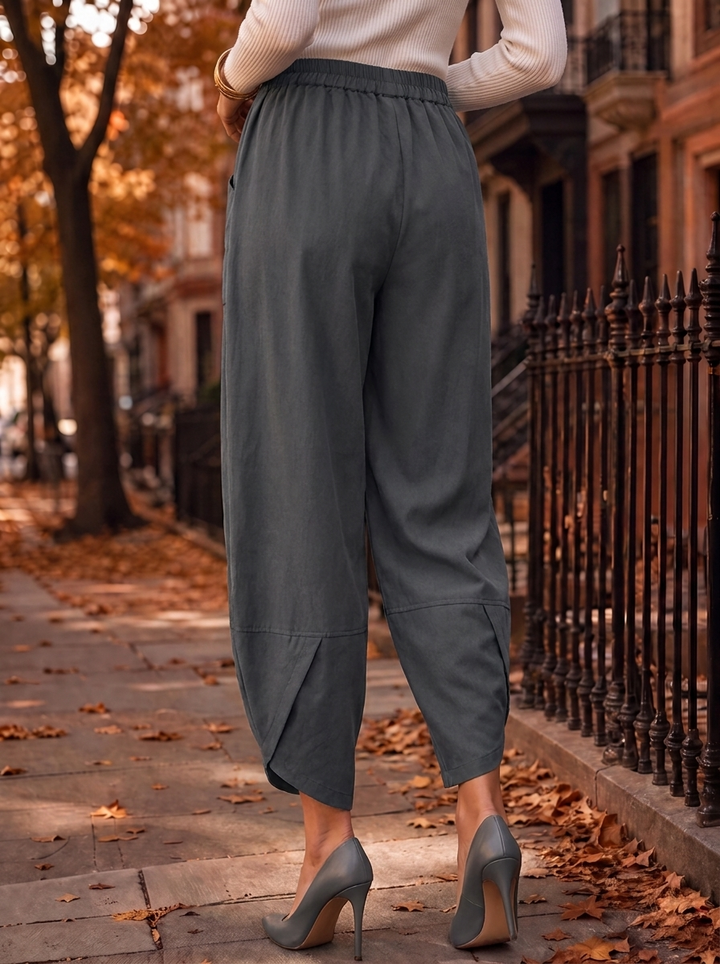“LARA” Lagenlook Canvas Tulip Trousers slate grey