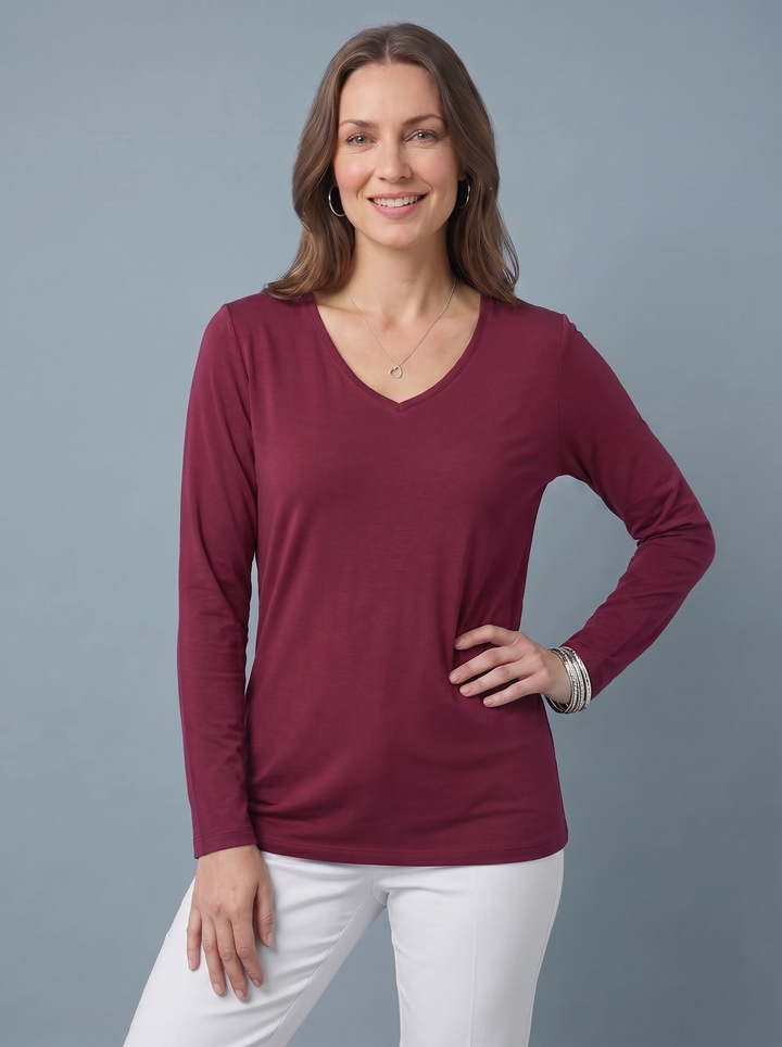 The Essential Long Sleeve "Magic" V-Neck Vest burgundy