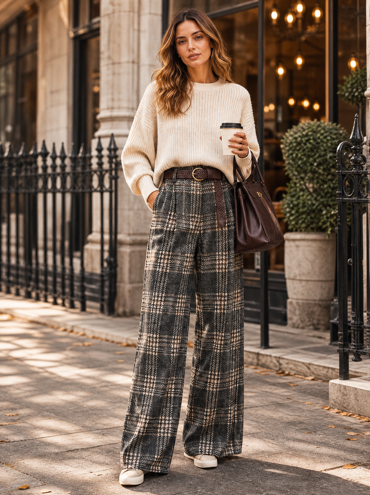 “HARLEY” Heritage Check Wide-Leg Trousers
