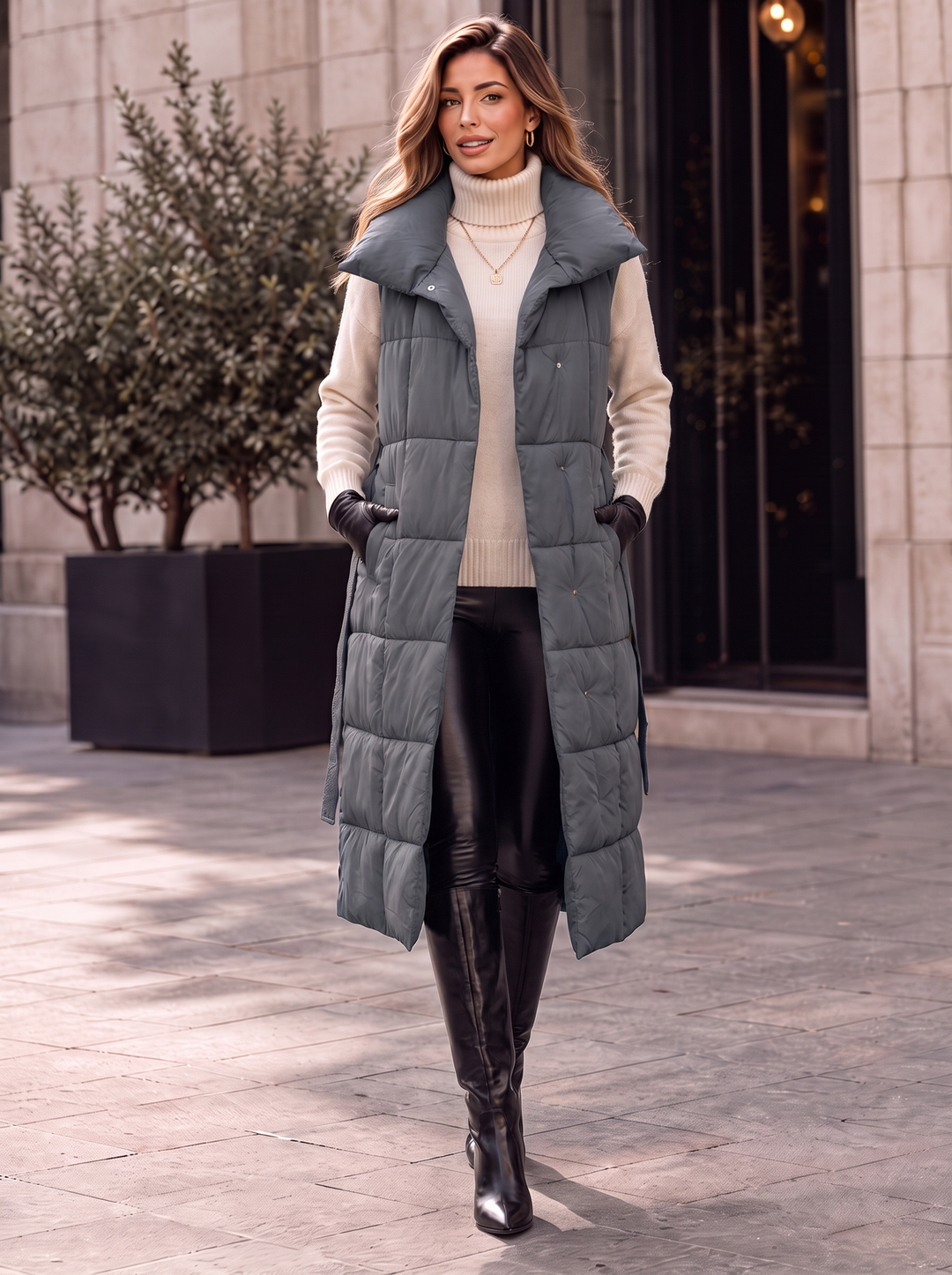 “RORY” Premium Quilted Longline Quilted Gilet grey