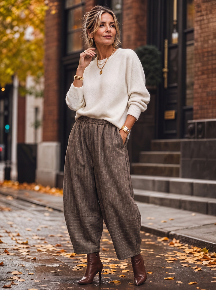 “CARRIE” Heritage Check Barrel Trousers