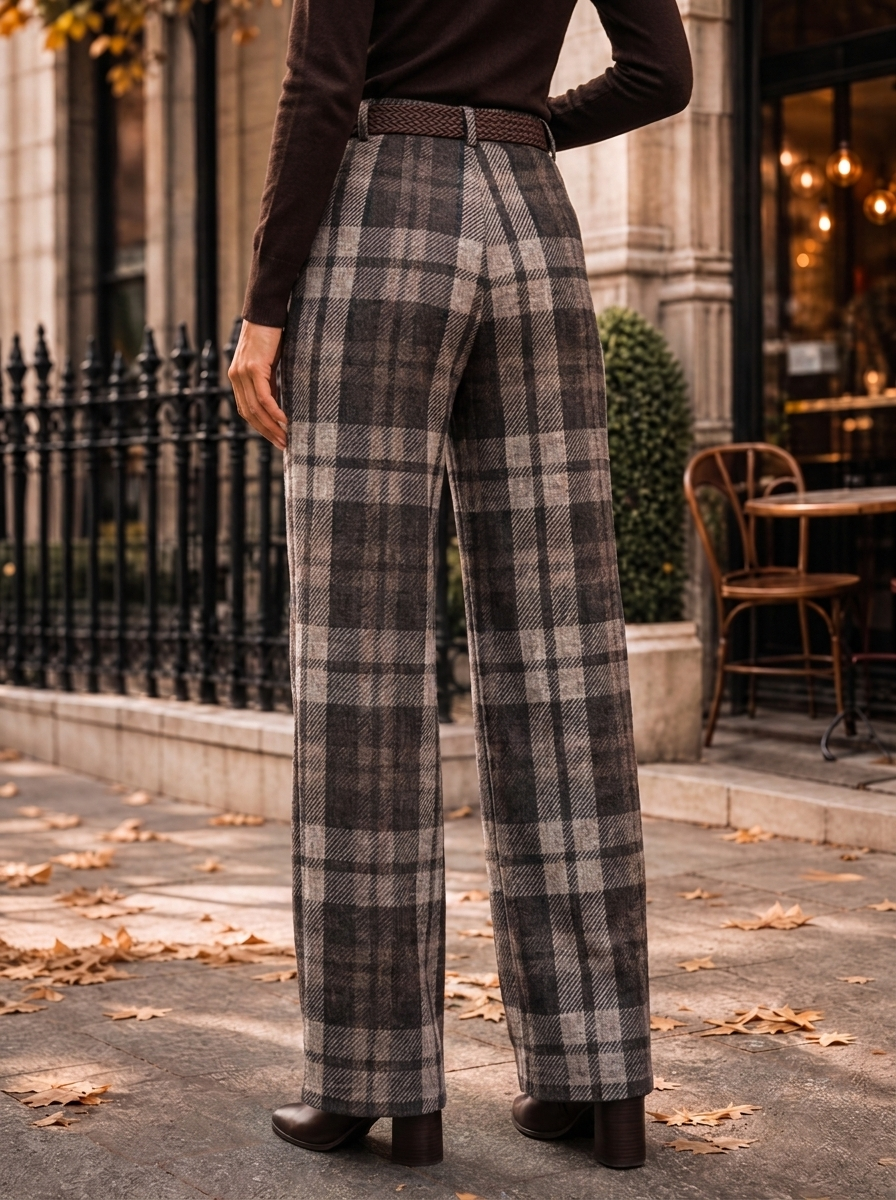“HARLEY” Heritage Check Wide-Leg Trousers 