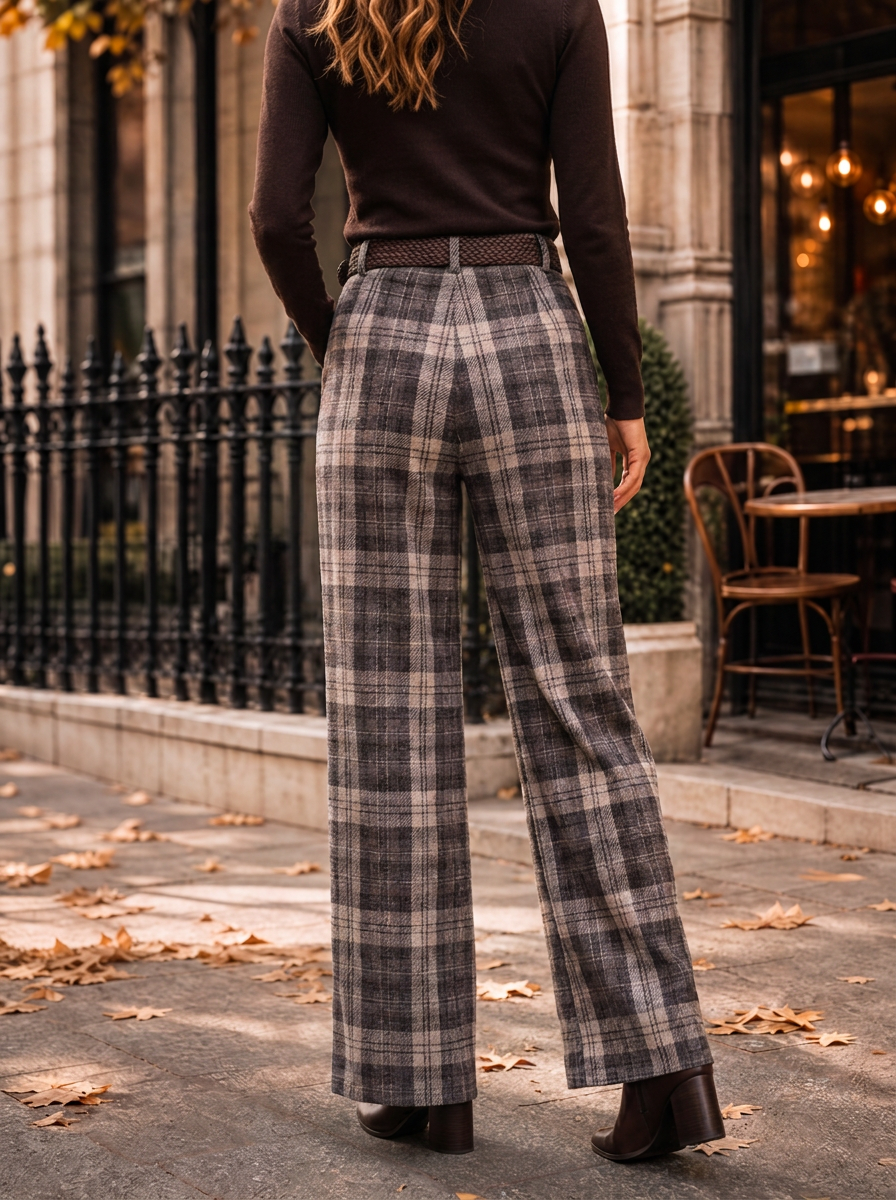“HARLEY” Heritage Check Wide-Leg Trousers 