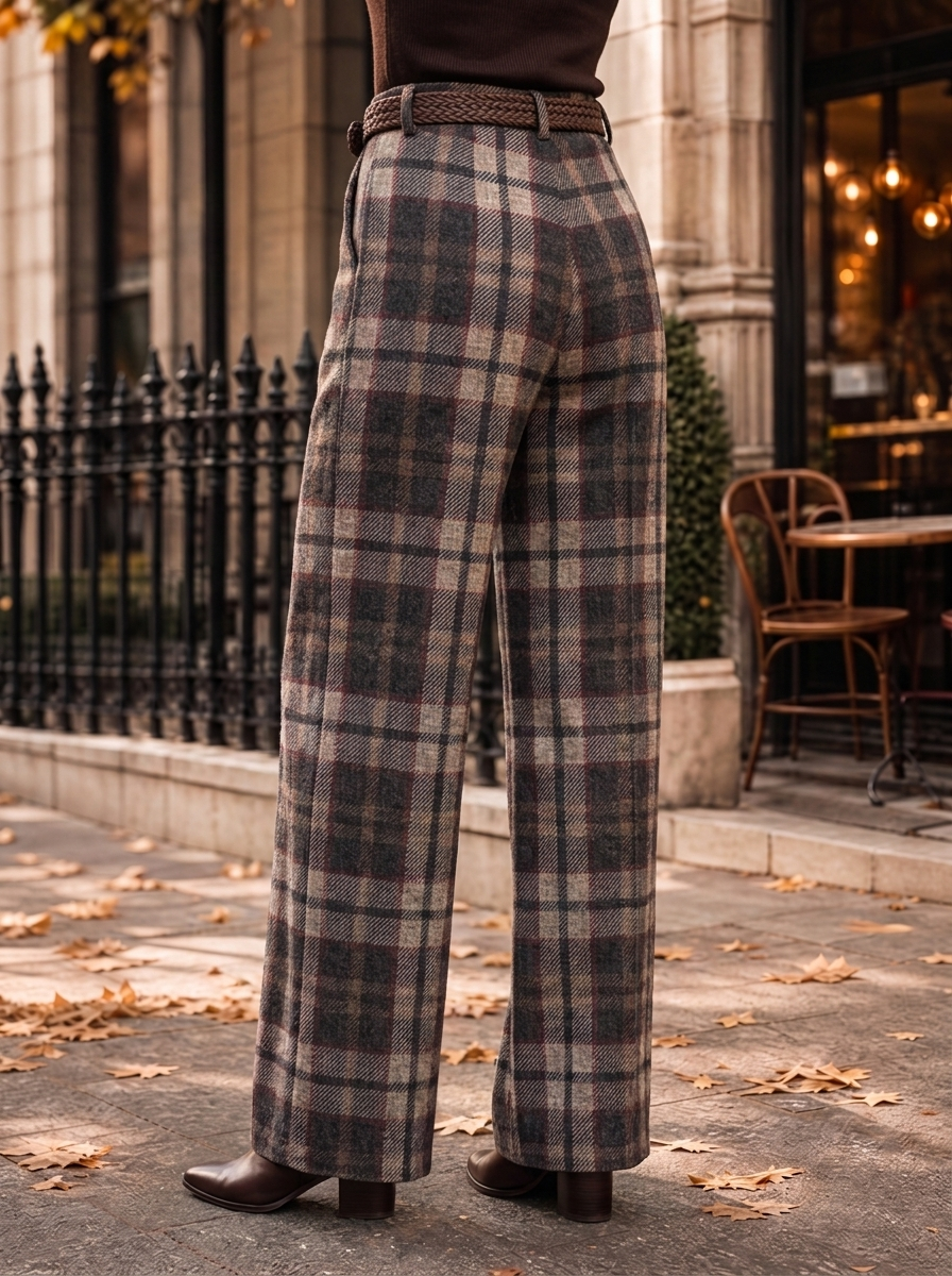 “HARLEY” Heritage Check Wide-Leg Trousers 
