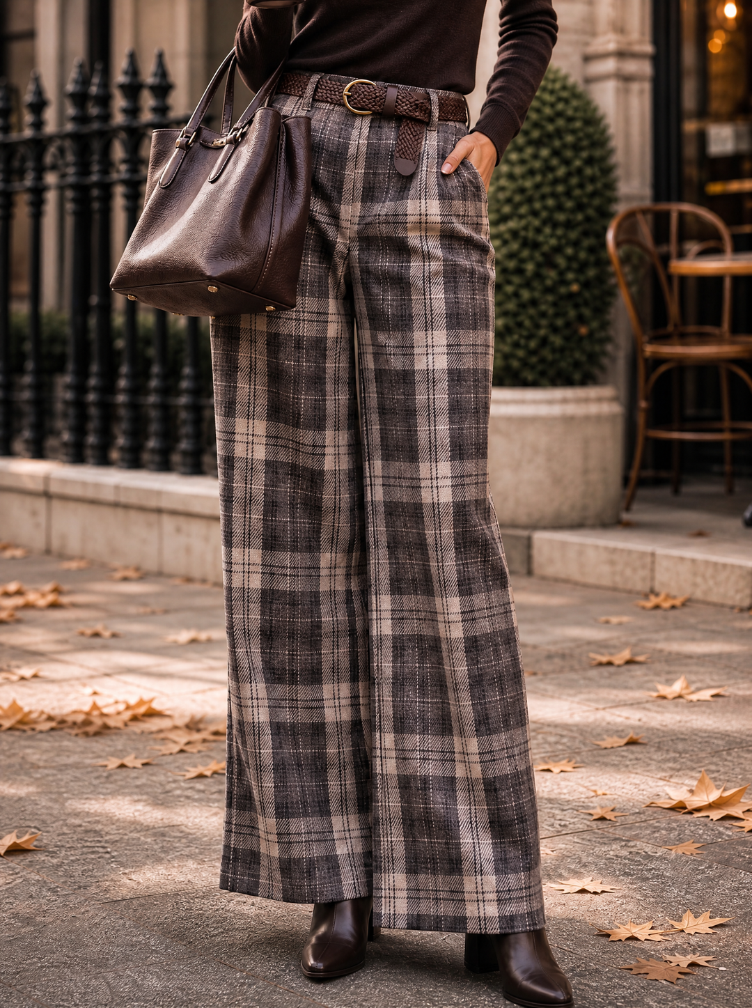 “HARLEY” Heritage Check Wide-Leg Trousers 