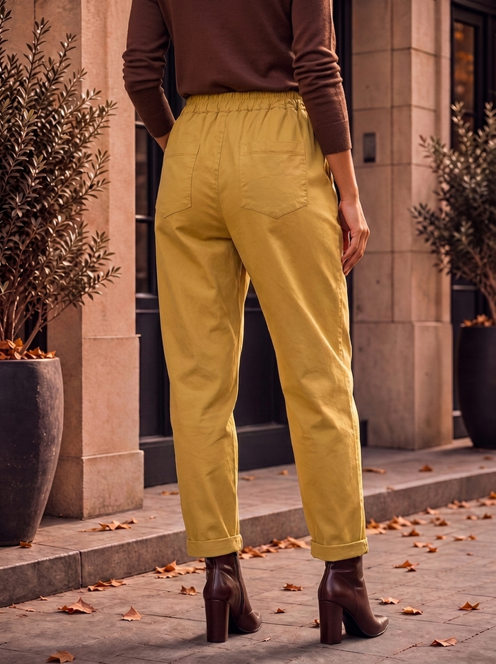 "MARTA” Relaxed Fit Acid Wash Trouser mustard