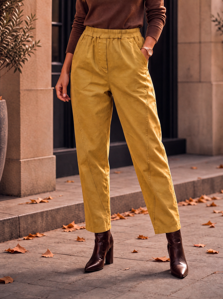 "MARTA” Relaxed Fit Acid Wash Trouser mustard