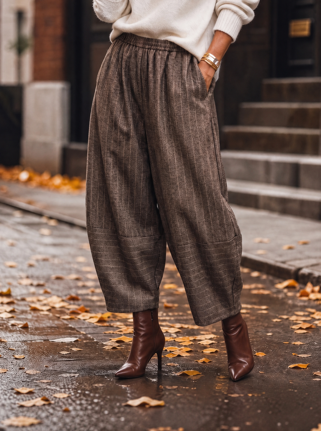 “CARRIE” Heritage Check Barrel Trousers