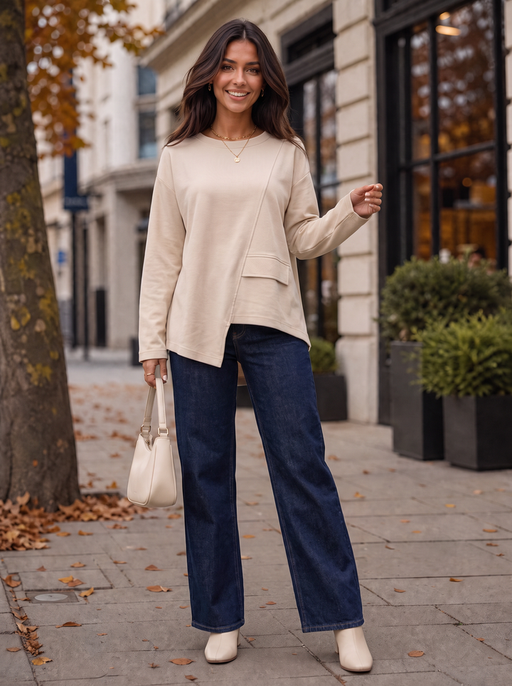 “KENZIE Collection” Asymmetric Sweat Top cream
