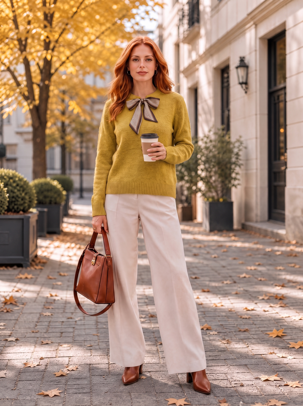 “NANCY” Textured Scarf Detail Jumper mustard
