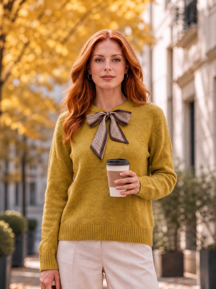 “NANCY” Textured Scarf Detail Jumper mustard