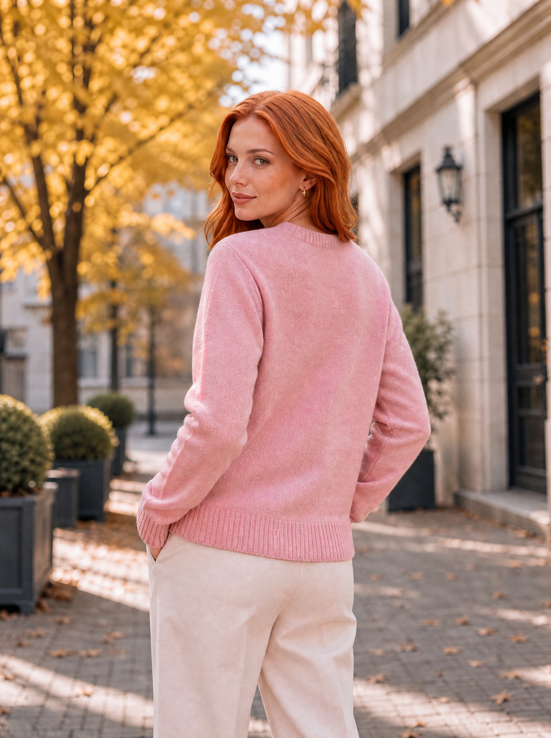 “NANCY” Textured Scarf Detail Jumper baby pink