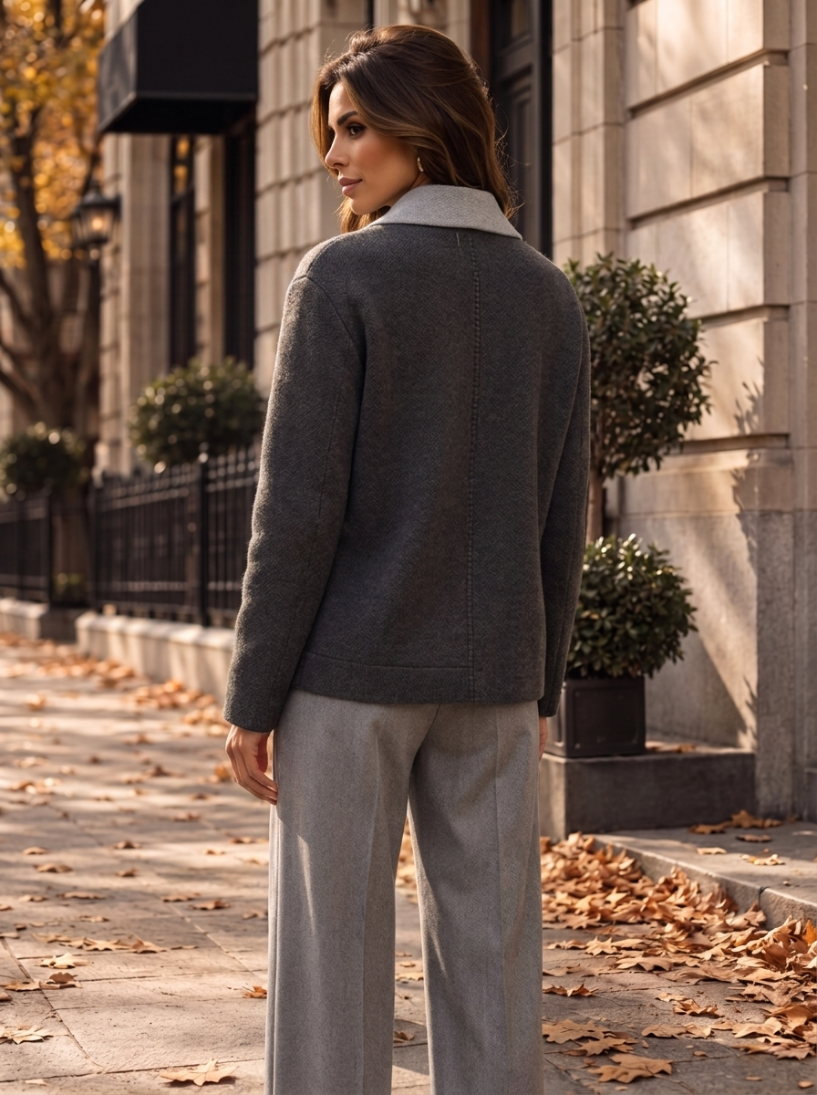 “MARIA” Premium Contrast Trim Knitted Jacket grey
