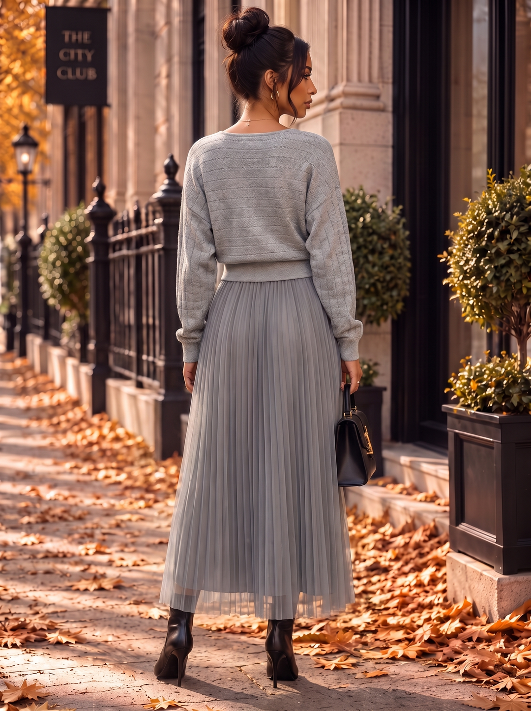 “FERN” 2 Piece Ribbed Crossover Knit & Pleated Dress