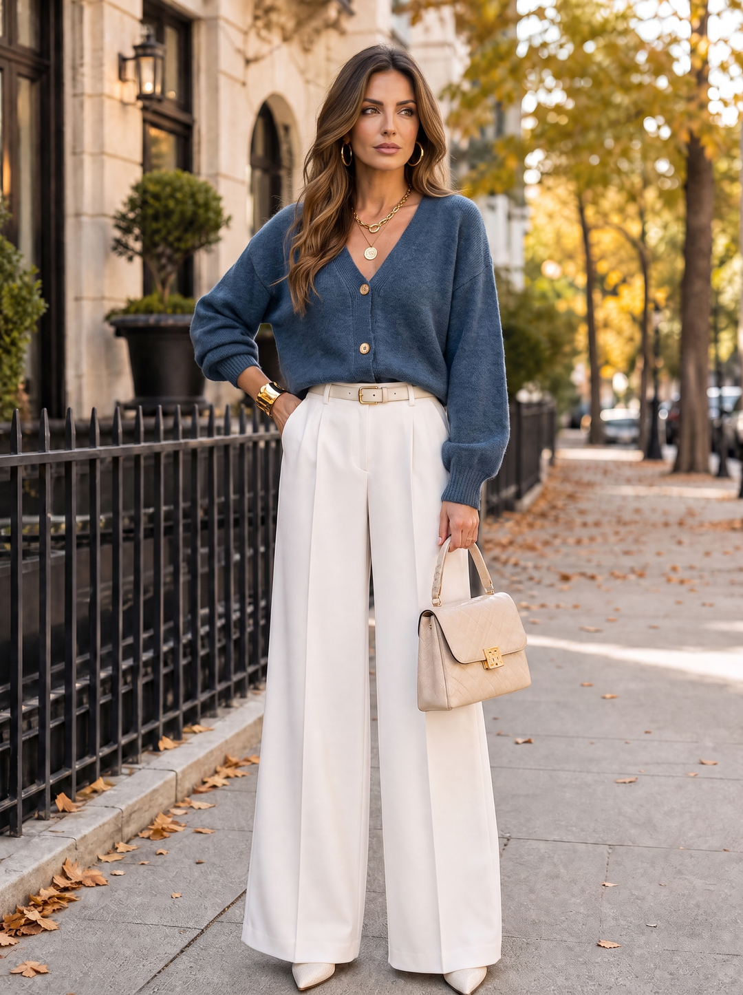 “LILLY” Italian Wool-Blend Cardigan denim blue