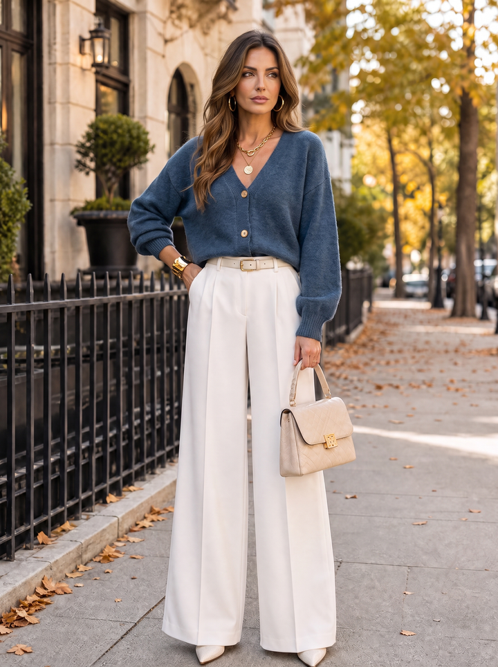 “LILLY” Italian Wool-Blend Cardigan denim blue
