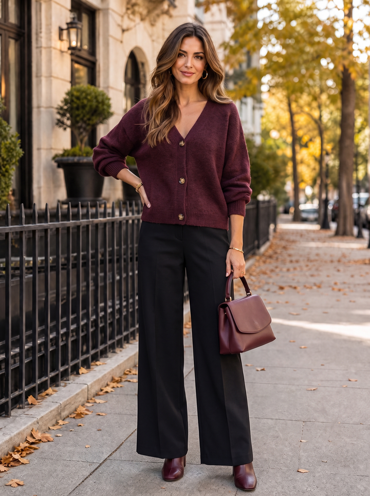 “LILLY” Italian Wool-Blend Cardigan burgundy