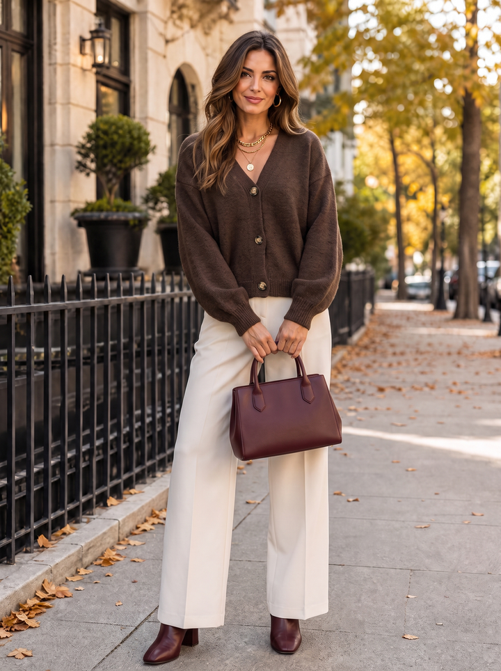 “LILLY” Italian Wool-Blend Cardigan chocolate