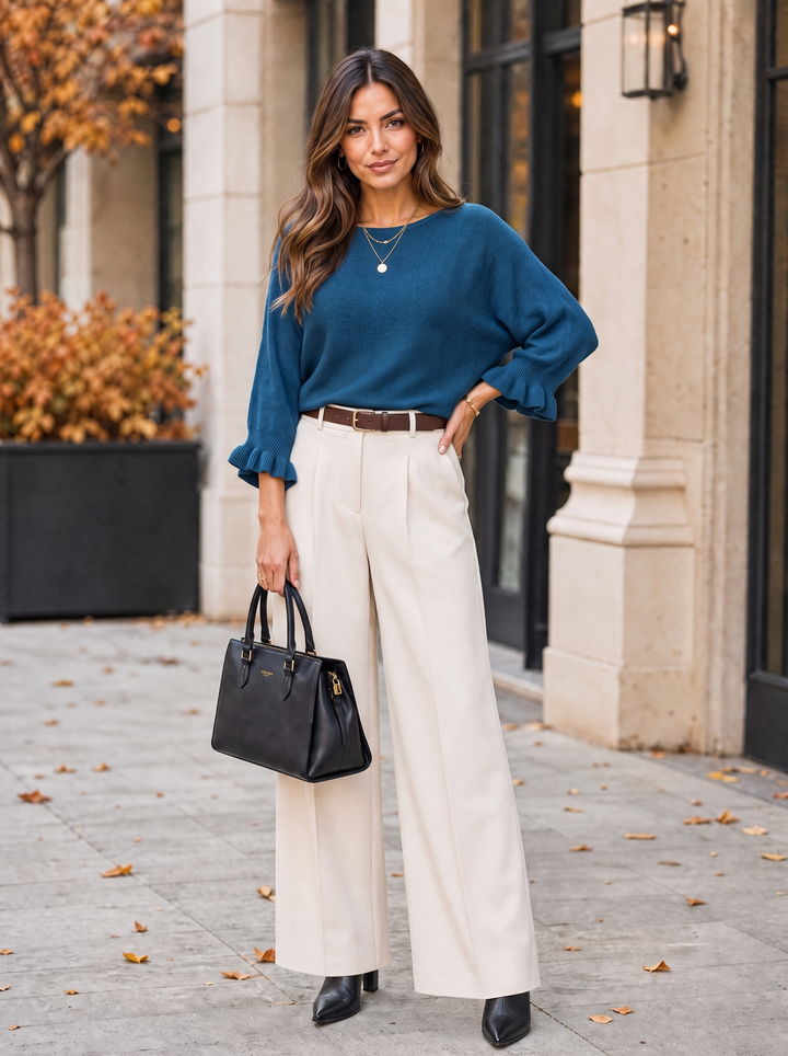 “FIONA” Frill Sleeve Soft Knit Jumper teal