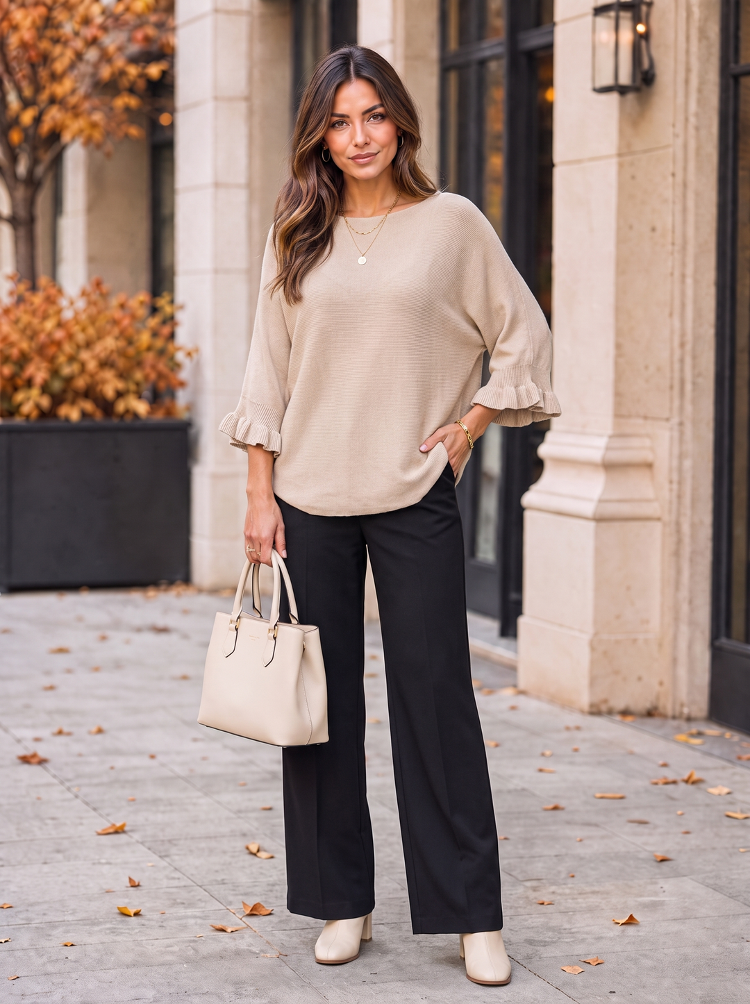 “FIONA” Frill Sleeve Soft Knit Jumper cream