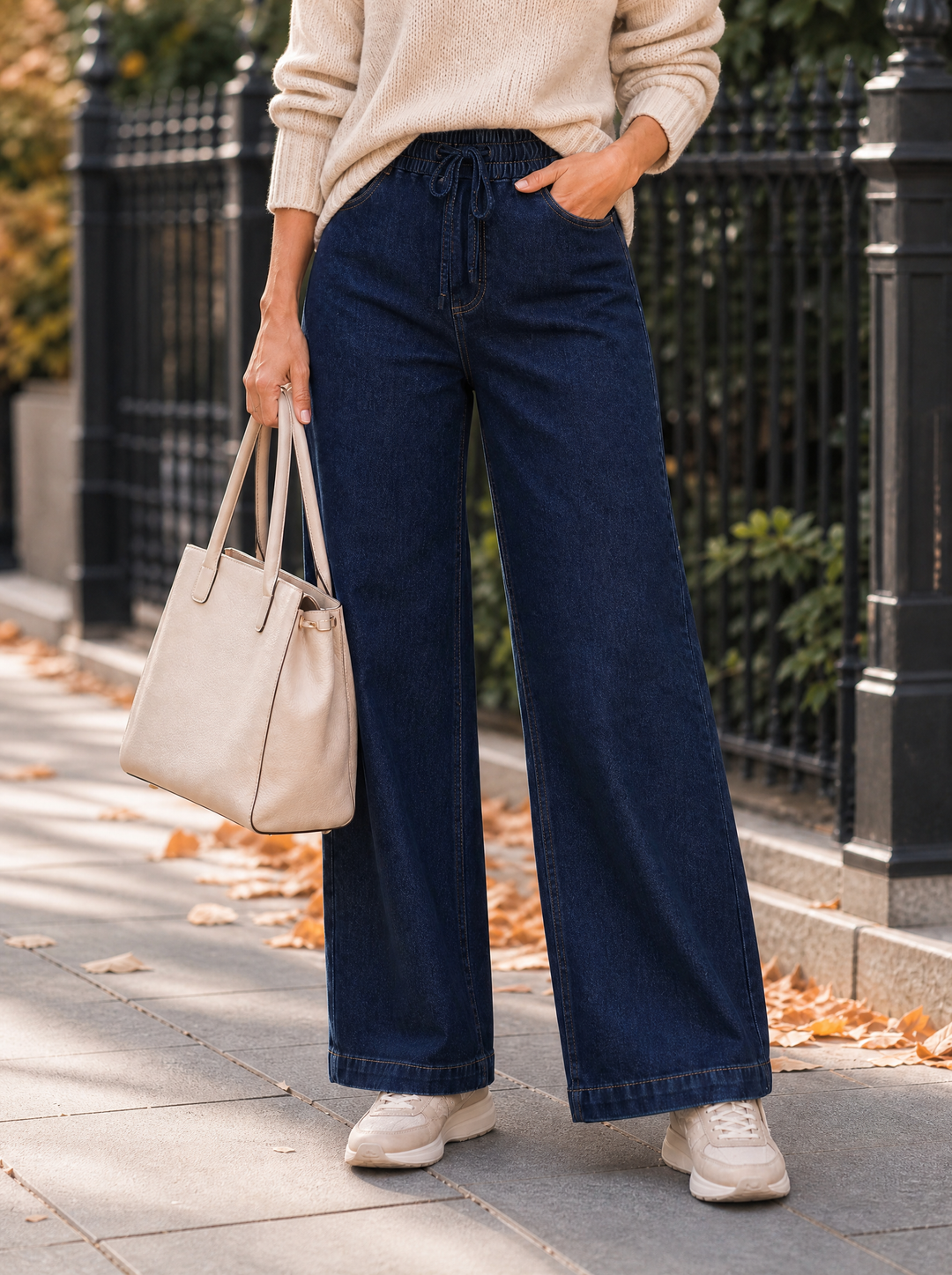 “VANESSA” Pull-On Wide Leg Jeans dark denim