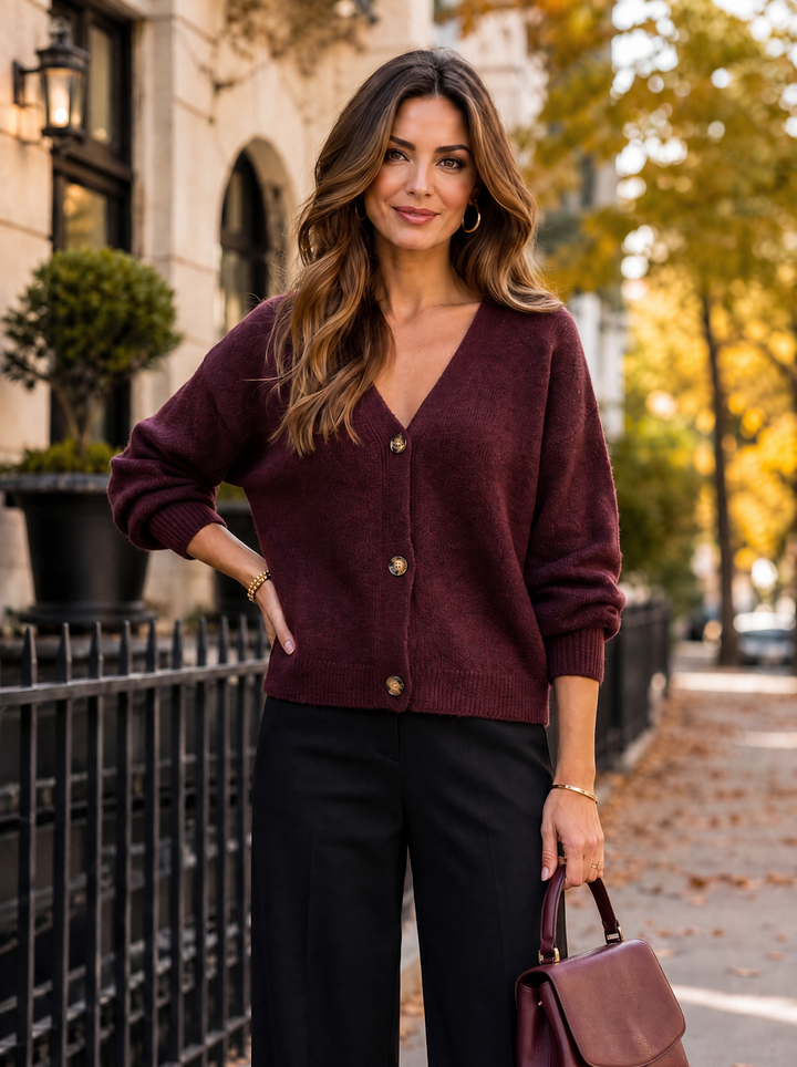“LILLY” Italian Wool-Blend Cardigan burgundy