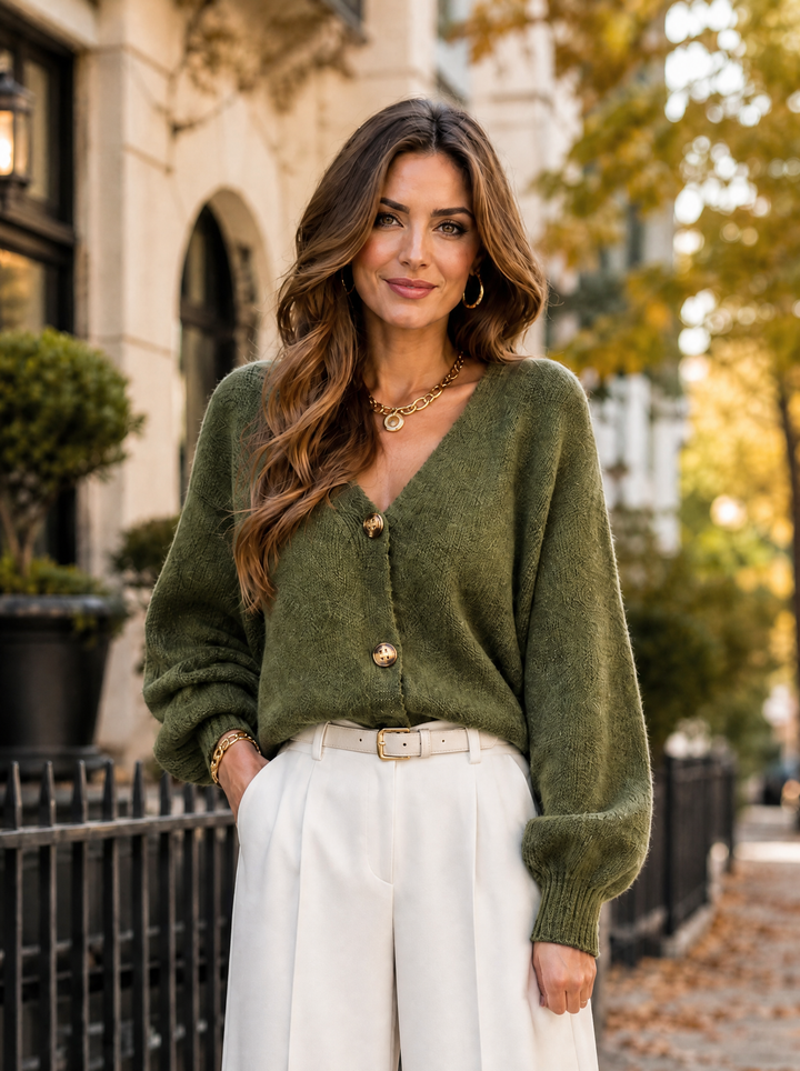 “LILLY” Italian Wool-Blend Cardigan khaki