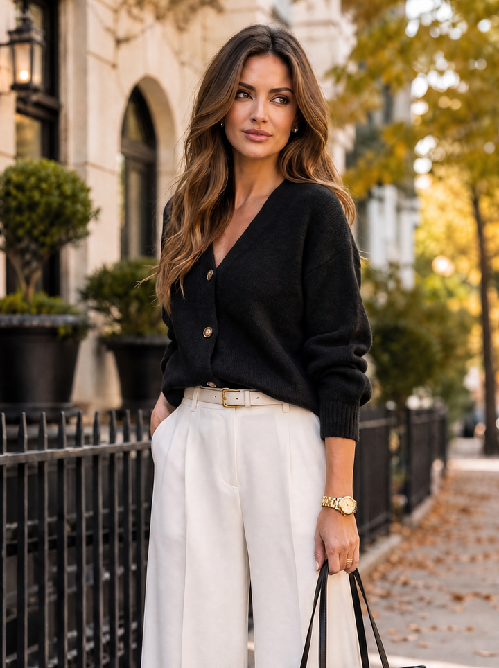 “LILLY” Italian Wool-Blend Cardigan black