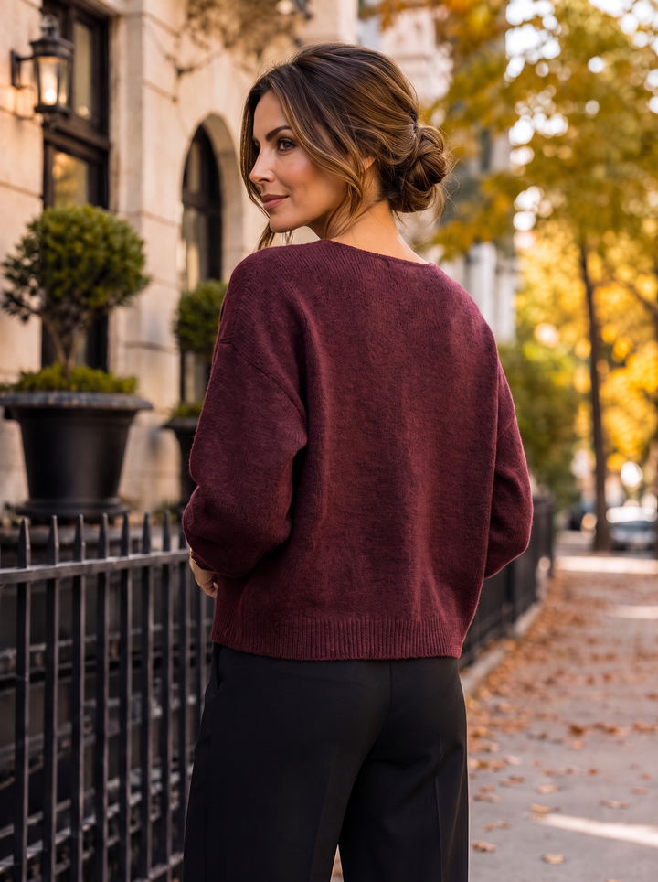 “LILLY” Italian Wool-Blend Cardigan burgundy