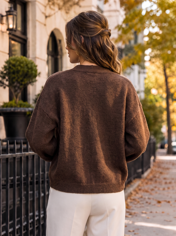 “LILLY” Italian Wool-Blend Cardigan chocolate