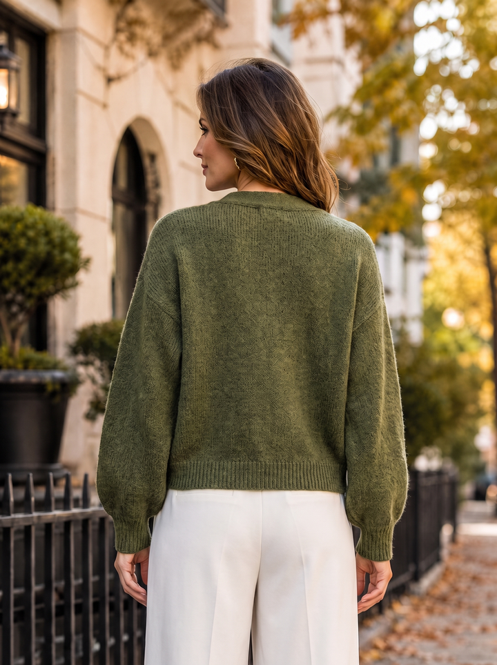 “LILLY” Italian Wool-Blend Cardigan khaki